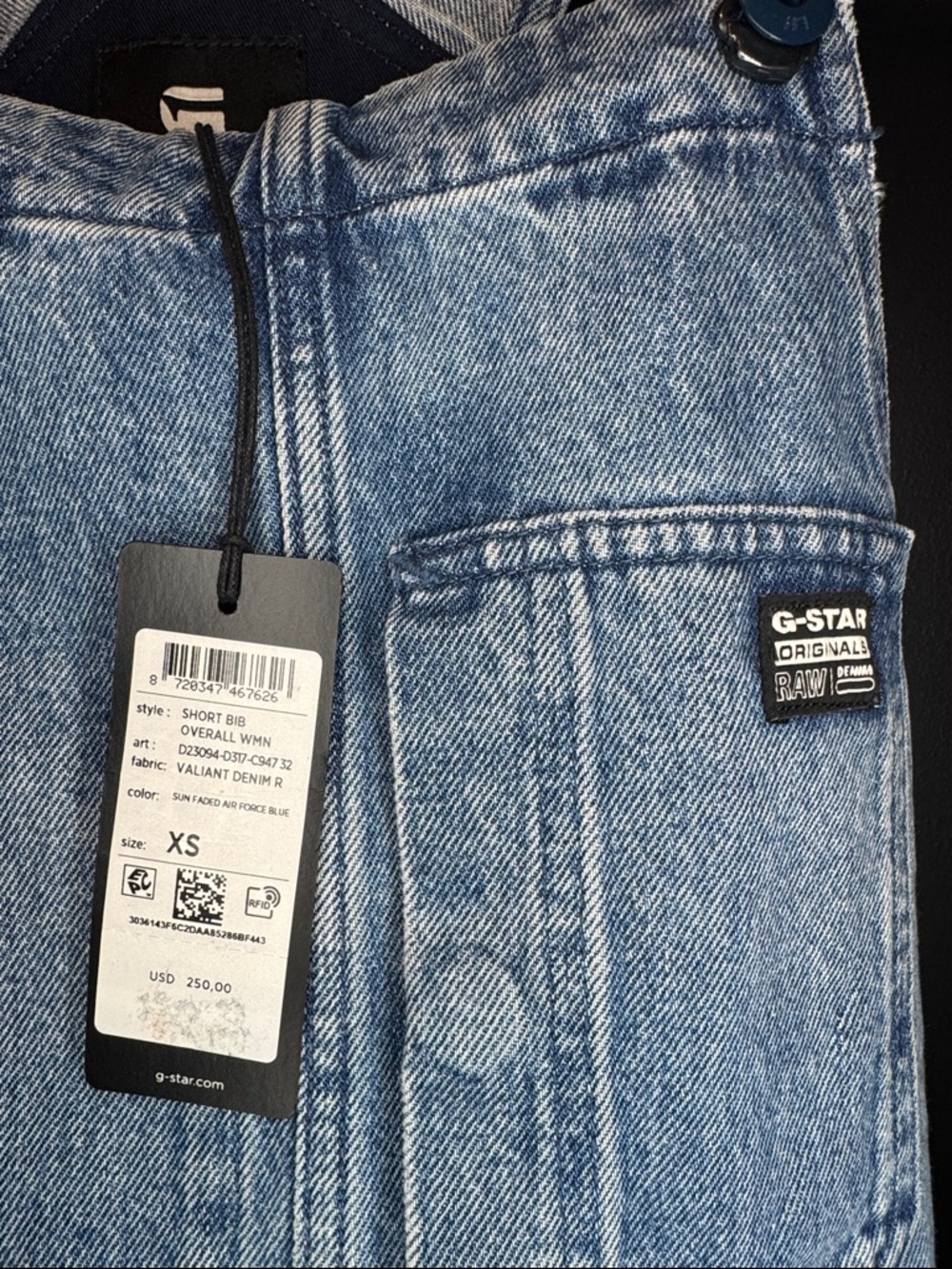 G-Star RAW Denim Short Bib Overalls XS Sun Faded Blue NWT Womens - Picture 2 of 5